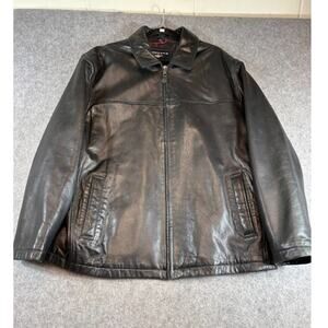 Vintage Y2K Dockers Leather Harrington Jacket Mens XXL Black Full Zip Streetwear